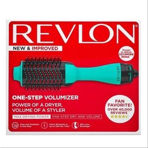 NWOT Revlon Black and Teal One Step Volumizing Hair Dryer Round Brush OS